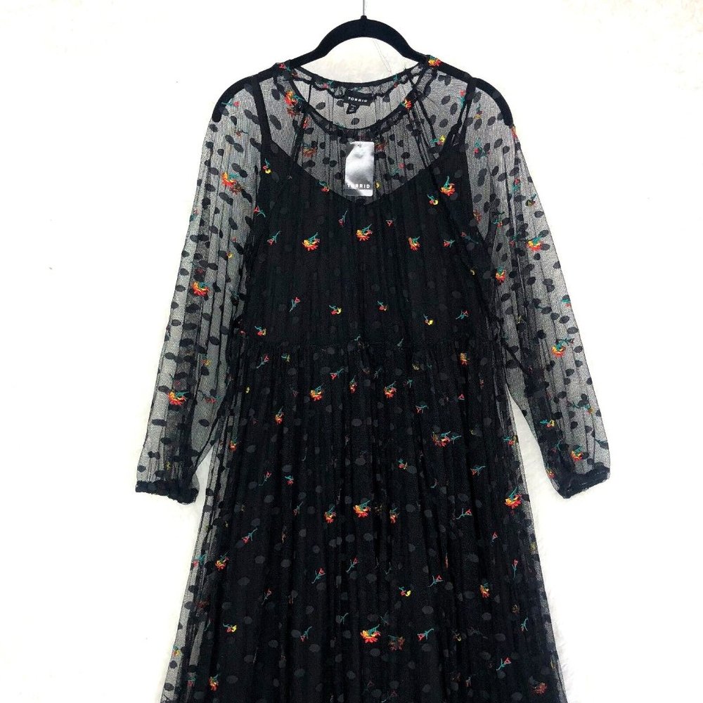 torrid Black Sheer Midi Dress with Colorful Floral Embroidery - Picture 1 of 16